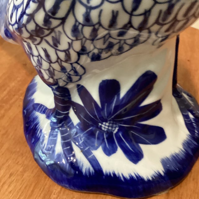 Blue Vintage Large Hand Painted White & Blue Ceramic Rooster Sculpture Numbered Signed For Sale - Image 8 of 12