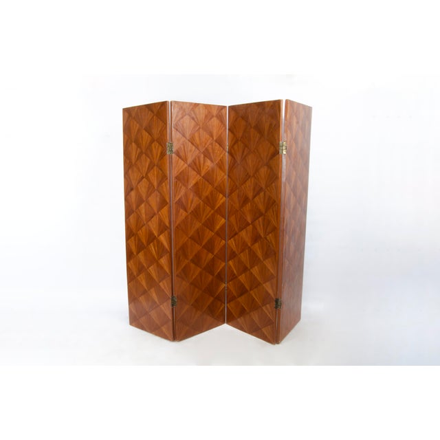 1930s Art Déco 4-pannel straw marquetry folding screen designed by Jean-Michel Frank for Comte S.A., Argentina By: Comte...