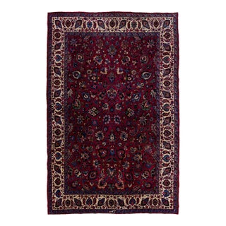 Mashad Handmade Allover Floral Red Wool Rug For Sale