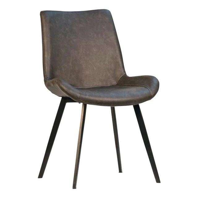 Modern Aged Grey Leather Dining Chair For Sale