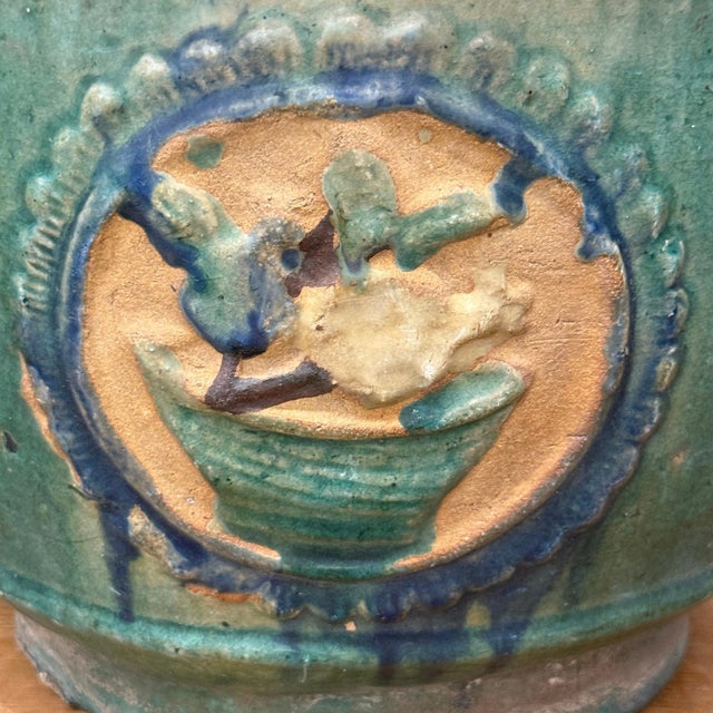 Late 20th Century Green Planter with Floral Relief Design For Sale - Image 10 of 12