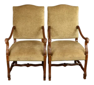 1970s Vanguard Furniture Louis XVI Style Handcrafted Throne Chairs Carved Lion Head Arm Rests - a Pair