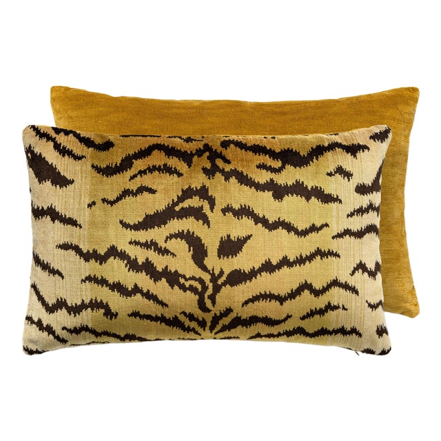 The House of Scalamandré Tigre/velvet Lumbar Pillow, Gold, 22 X 14 For Sale
