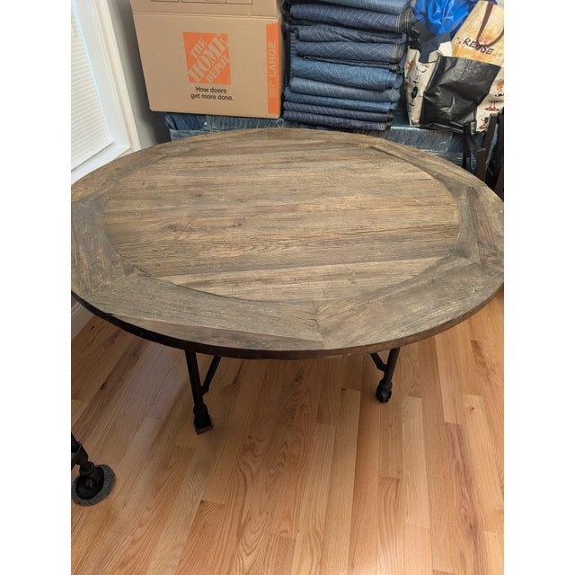 Rustic European Rh Flatiron Round Elm & Steel Dining Table, 60" For Sale - Image 3 of 3