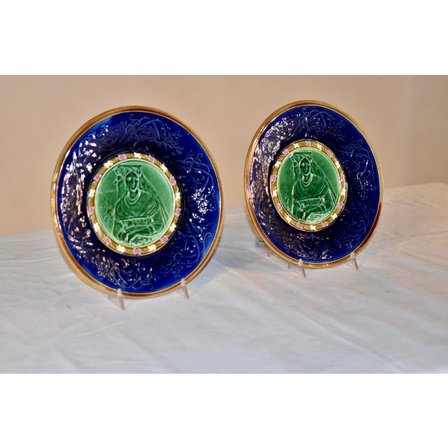 Pair of late 19th century Majolica plates signed J Roth, who was located in London from 1879-1881. J Roth was a small...