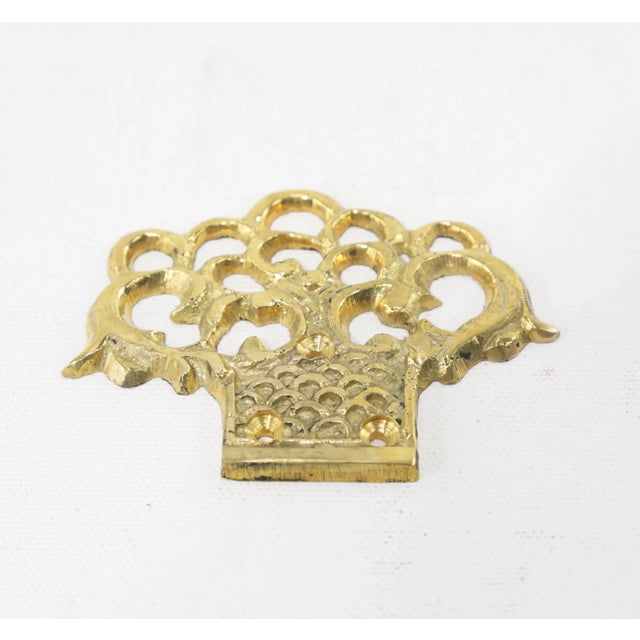 Vintage brass hollow fish and wave pattern cabinet door decorative piece