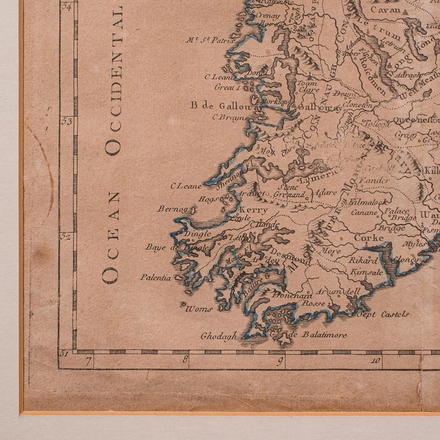 Glass Antique Map of Ireland, French, Framed Cartography, Eire, Georgian, Circa 1780 For Sale - Image 7 of 12