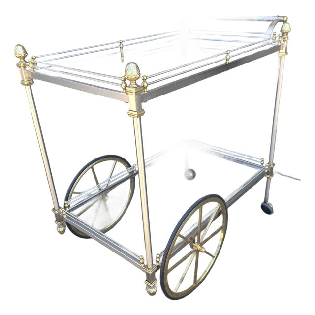Vintage Traditional Brass and Chrome Bar Cart For Sale
