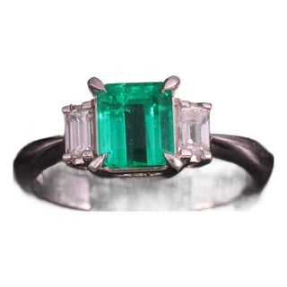 Late 20th Century 0.96ct Gia Colombian Untreated No Oil Emerald & Diamond Platinum Ring Size 5.75 For Sale
