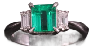 Late 20th Century 0.96ct Gia Colombian Untreated No Oil Emerald & Diamond Platinum Ring Size 5.75