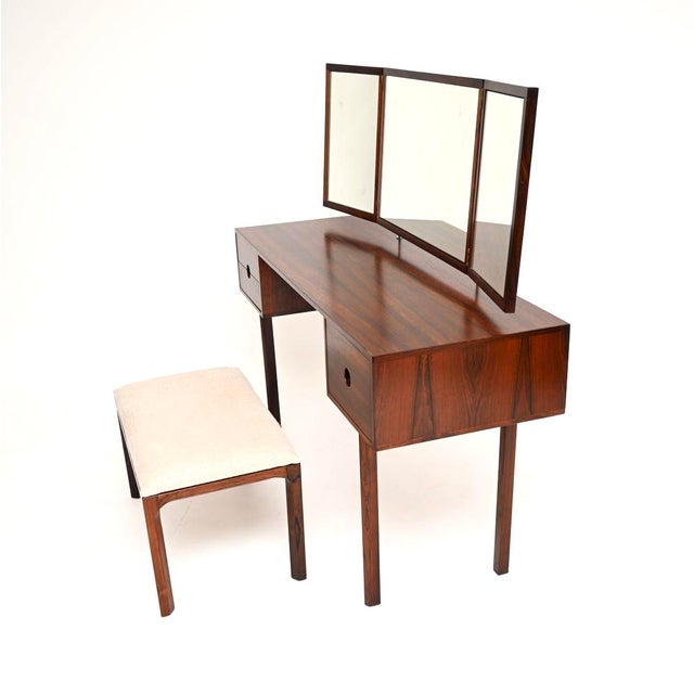 Mid-Century Modern Vintage Danish Rosewood Dressing Table and Stool by Kai Kristiansen for Aksel Kjersgaard, 1960s, Set of 2 For Sale - Image 3 of 17