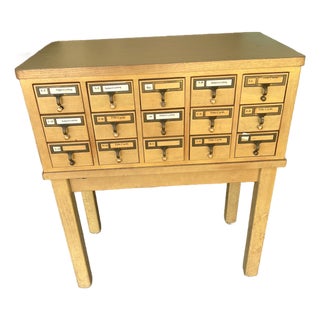 Vintage 15-Drawer Library Card Catalog Cabinet on Stand – Mid-Century Library Furniture For Sale