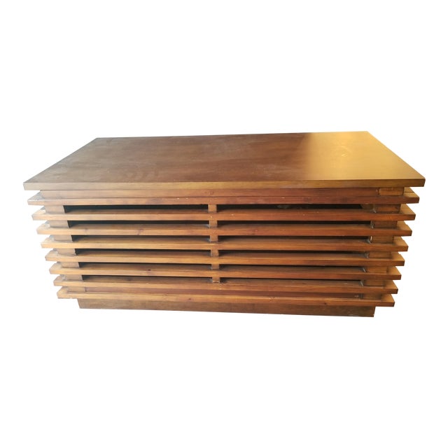 Mid Century Modern Slatted Walnut Wood Media Console Chairish