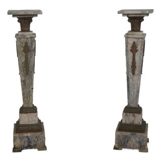 Pair of Vintage Marble & Brass Louis XVI Pedestals For Sale