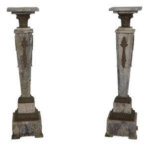 Pair of Vintage Marble & Brass Louis XVI Pedestals