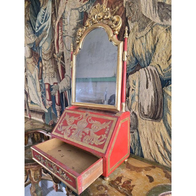 Glass 18th Century European Red Lacquer Dressing Table with Mirror, 1780 For Sale - Image 7 of 15