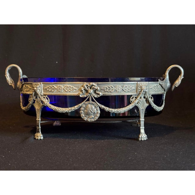 19thC European Louis XVI Silver Blue Jardiniere Bowl For Sale - Image 9 of 18