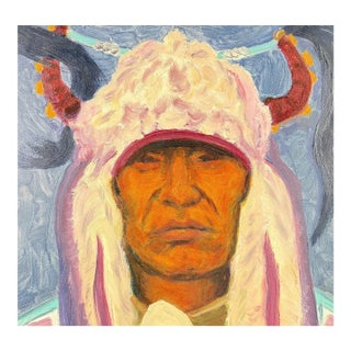 Late 20th Century "Bird Rattler" – Original Blackfeet Warrior Oil Portrait by Steve LeBailly For Sale