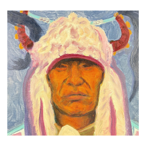 Late 20th Century "Bird Rattler" – Original Blackfeet Warrior Oil Portrait by Steve LeBailly