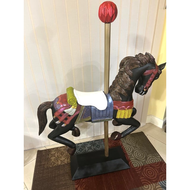 American Vintage Wooden Hand-Carved Carousel Horse For Sale - Image 3 of 12