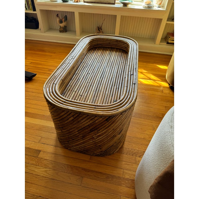 Mid-Century Modern Split Reed Rattan Coffee Table For Sale - Image 3 of 6