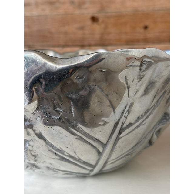 Vintage Cabbage-Form Cast Metal Decorative Bowl With Pewter-Tone Finish For Sale - Image 10 of 11