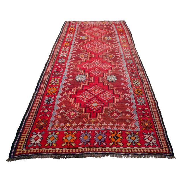1940s Antique Turkish Rug Kilim Handmade Wide Runner - 4′11″ X 12′5″ For Sale - Image 9 of 17