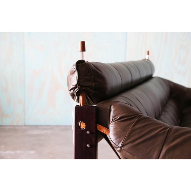 Wood 1970s Percival Lafer Green Sofa Mp 97 Leather Sofa Extended Head Rest For Sale - Image 7 of 13