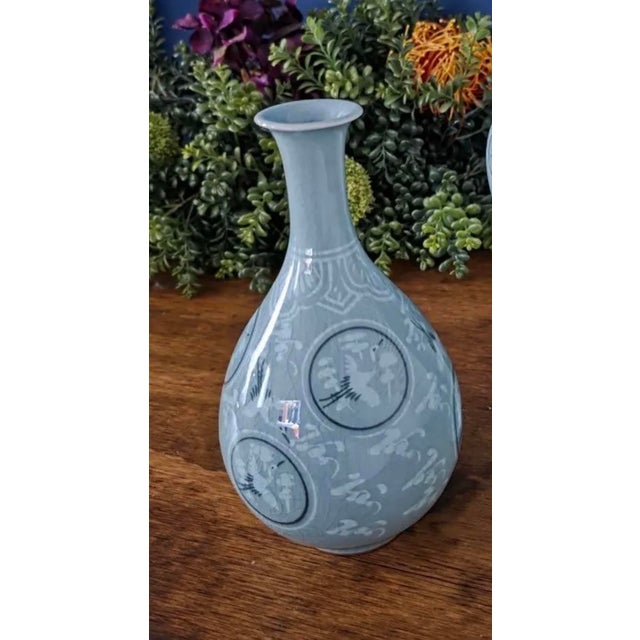 1970’s Thousand Crane Celadon Vases Set of 2 For Sale - Image 18 of 18