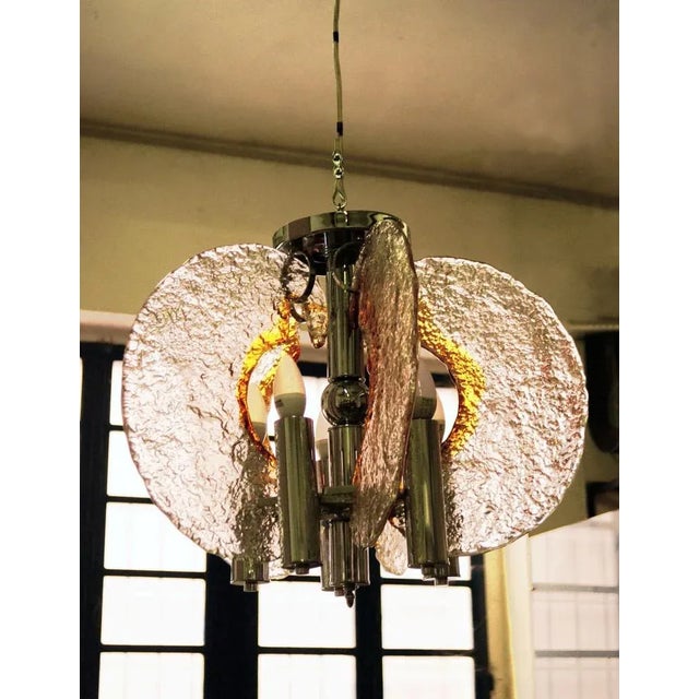 Metal Blown Glass Chandelier attributed to Mazzega, 1970s For Sale - Image 7 of 7