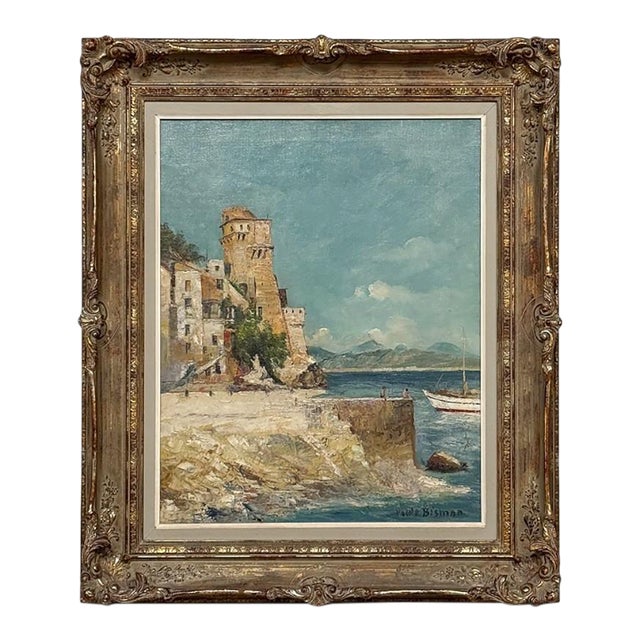 Framed Oil Painting on Canvas by Paule Bisman (1897-1973) 'Adriatic Coastline' For Sale