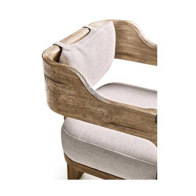 Contemporary Rustic Wood Armchair with Upholstered Seat For Sale - Image 10 of 12
