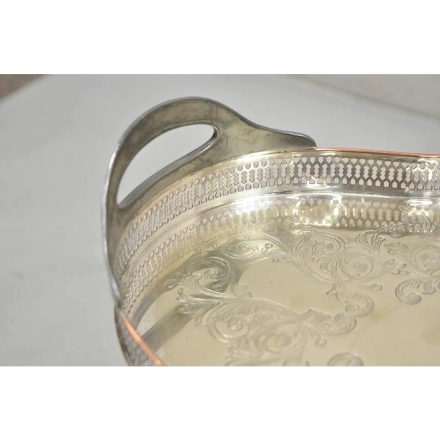 Metal Vintage English LBS Co 982 Silver Plated Scalloped Oval Pierced Gallery Tray For Sale - Image 7 of 12