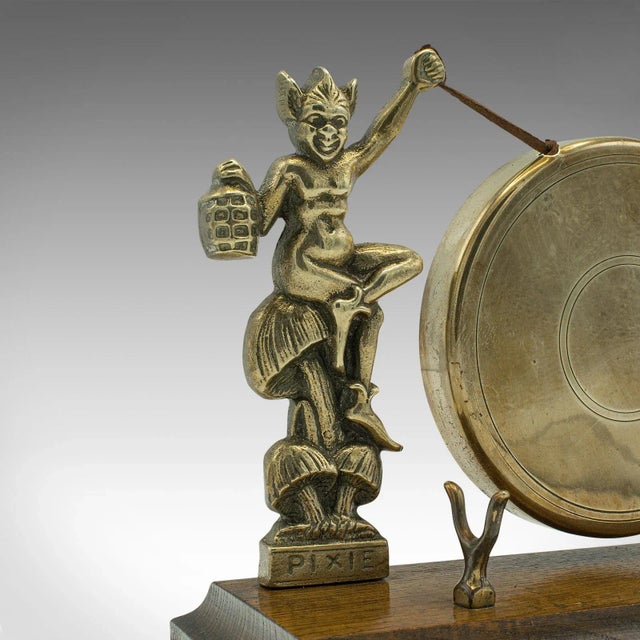 Brass 1900s Victorian Antique Cornish Pixie Gong, English, Brass, Oak, Dinner Chime For Sale - Image 8 of 11