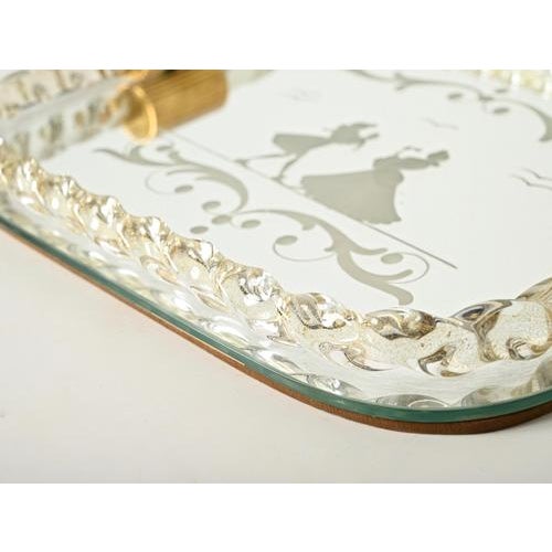 Small Gilt Mirror-Engraved Murano Glass Serving Tray from Barovier, Italy, 1940s For Sale - Image 4 of 10