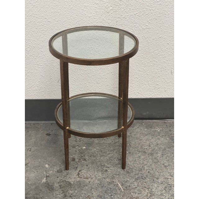 Design Plus Gallery presents a Larson Side Table from Gump's. Two tiered circles of glass are set within an antiqued-...