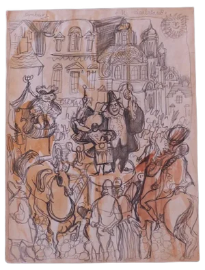 Nicola Simbari - Charlatan - Original Pencil and Watercolor Drawing - 1960s