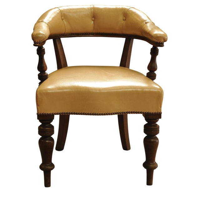 Metal 19th Century Cream Leather Buttonback Open Frame Armchair For Sale - Image 7 of 10