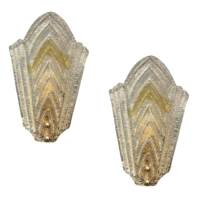 Vintage Art Deco Sconces in Murano Glass, 1960s, Set of 2 For Sale