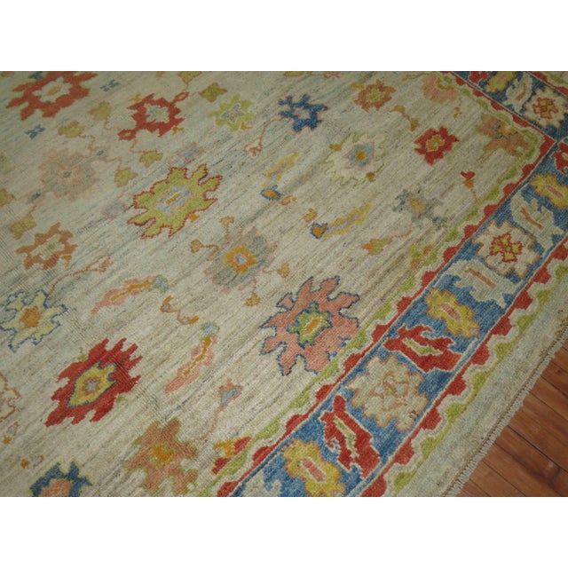 Vintage Inspired Square Size Ivory Turkish Oushak For Sale - Image 14 of 18