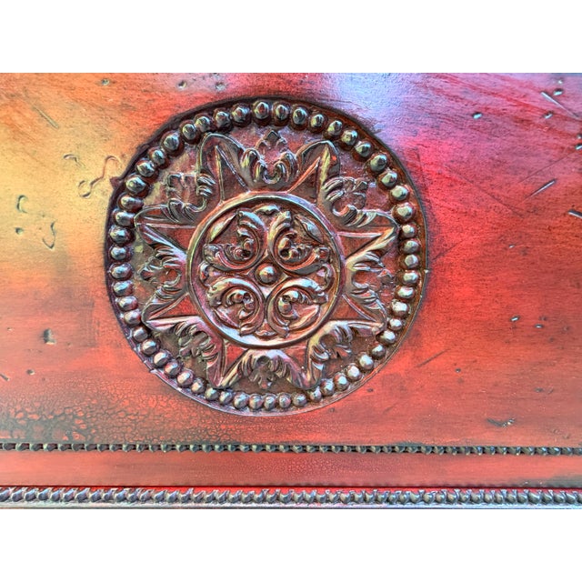 Vintage Red Lacquered Medallion 2 Drawer Commode, Chest of Drawers For Sale In Savannah - Image 6 of 12