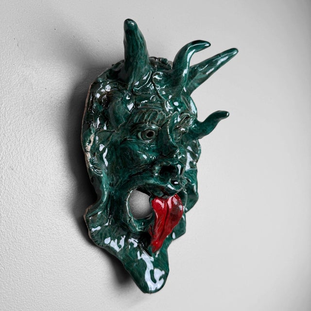 Early 21st Century Green Ceramic Apotropaic Mask from Gennaro Condurso, Italy, 2010s For Sale - Image 5 of 8