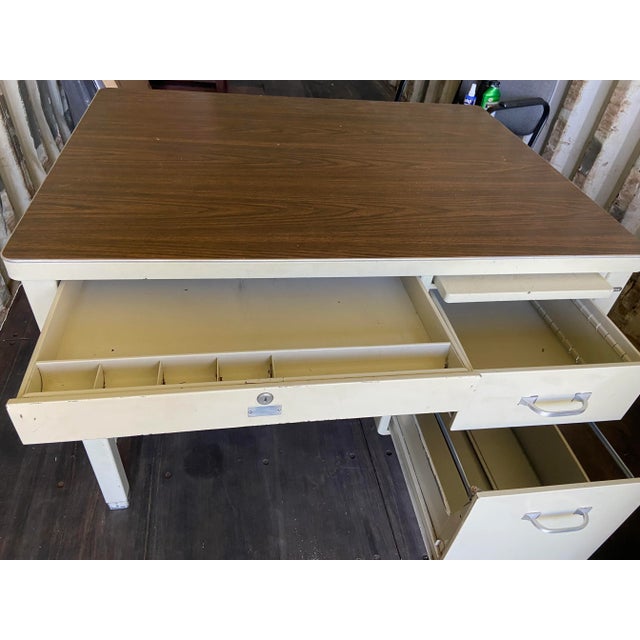 Mid-Century Modern 1940s Vintage Mid Century Modern Metal Tanker Desk For Sale - Image 3 of 13