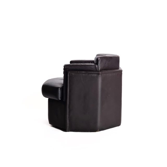 Set of Octagonal Club Chairs in Brown Leather, 1970s For Sale - Image 6 of 15