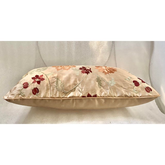 Garden Floral Embroidered Decorative Silk Lumbar Pillow Cover For Sale In New York - Image 6 of 7