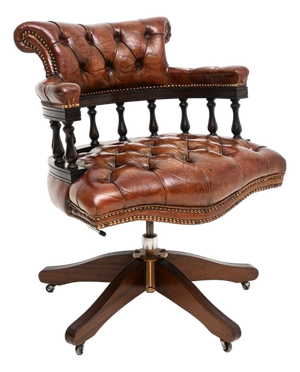 Antique Leather Swivel Captains Desk Chair, 1950s