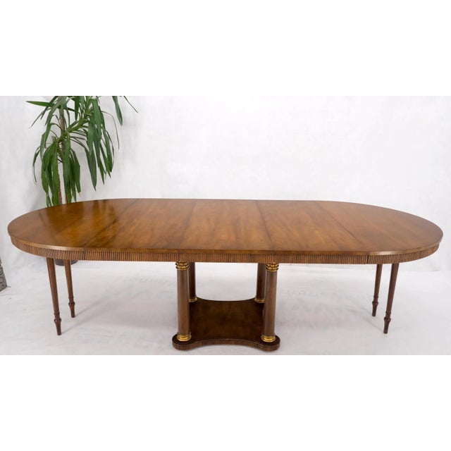 Brown Baker large Round Single Pedestal Base Three Extension Boards Dining Table For Sale - Image 8 of 13