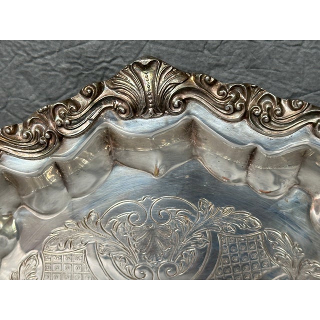 Vintage Round Silverplate Footed Tray For Sale - Image 10 of 12