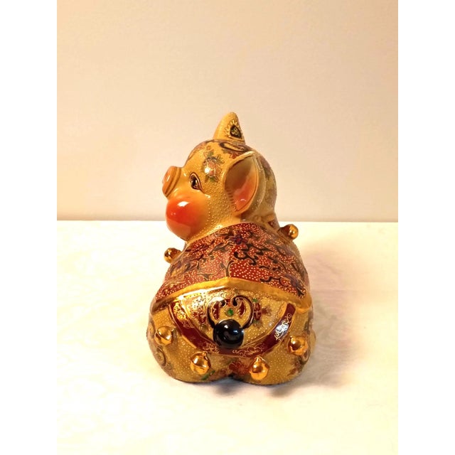 Chinoiserie Large Porcelain Pig Statement Piece Imari Brocade Statue Hollywood Regency Home Decor For Sale - Image 4 of 10