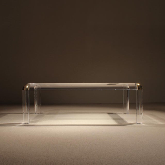Rectangular Acrylic and Brass Coffee Table in the style of Karl Springer, 1970s For Sale - Image 17 of 18